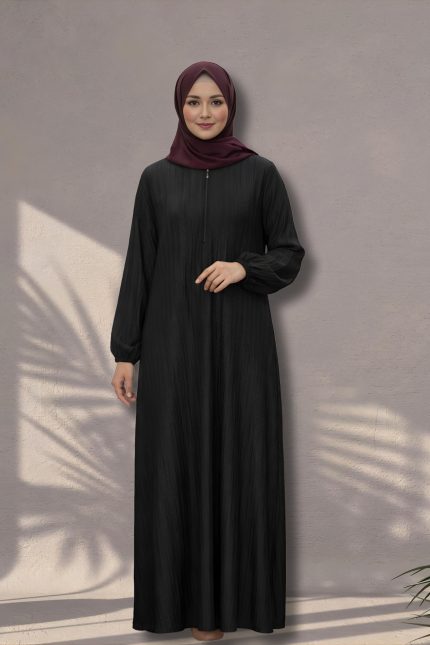 Bamboo Leaf Abaya - Black