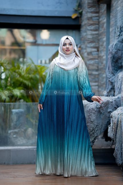 Aquamarine Pleats Crap Silk Abaya