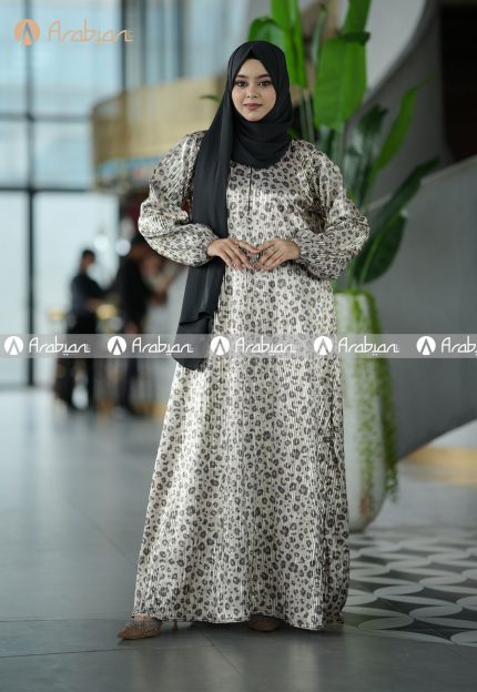 Silver Cheetah Crap Silk Abaya